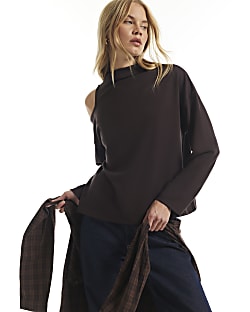 Brown Premium Cut Out Shoulder Sweatshirt