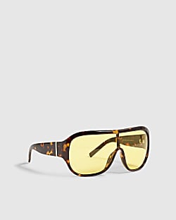 Brown Tortoise Oversized Visor Sunglasses
