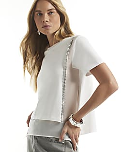 White Diamante Trim Hybrid T-Shirt