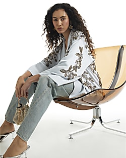 Blue Placement Embellished Kimono