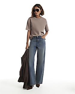 Brown Embellished Cosy Short Sleeve T-Shirt