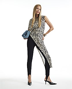 Cream Zebra Print Asymmetric Hem Flowing Top