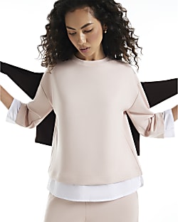Pink Premium Long Sleeve Hybrid Sweatshirt
