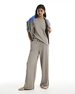 Beige Premium Wide Leg Joggers