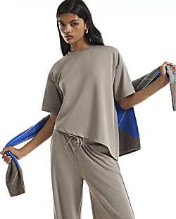 Beige Premium Asymmetric Short Sleeve T-Shirt