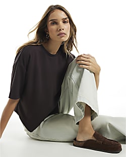 Brown Premium Asymmetric Short Sleeve T-Shirt