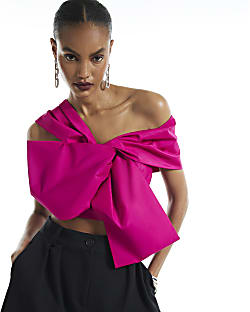 Pink Bardot Bow Top