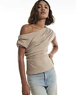 Brown Asymmetric Drape Top