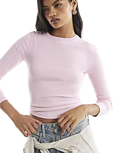 Pink Crew Neck Rib Top