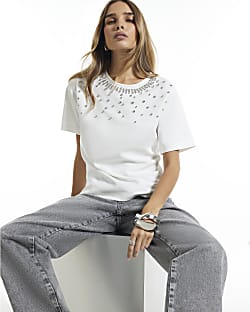 White Embellished Short Sleeve T-Shirt
