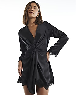 Black Knot Front Lace Mini Dress