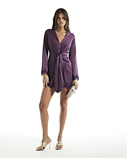 Purple Knot Front Lace Mini Dress
