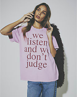 Pink Cotton Listen And Dont Judge T-Shirt