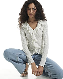 Cream Ruffle Glitter Top