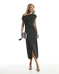 Green Asymmetric Drape Wrap Midi Dress