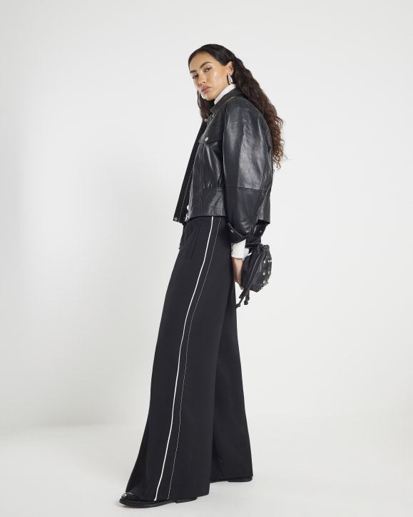 Black Wide Leg Side Striped Joggers