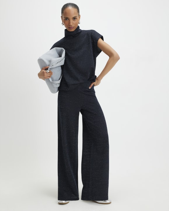 Navy Glitter Wide Leg Trousers
