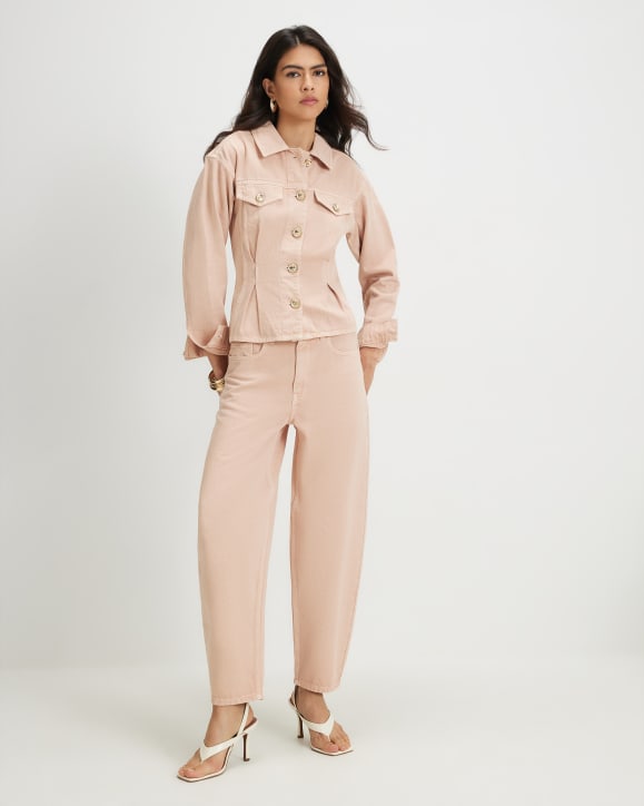 Pink Mid Rise Seamed Barrel Leg Jeans