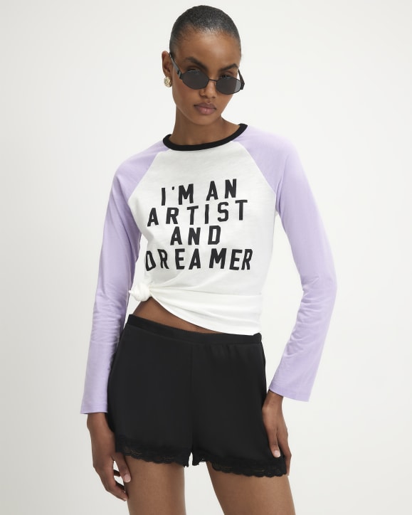 White Long Sleeve Artist Raglan Top