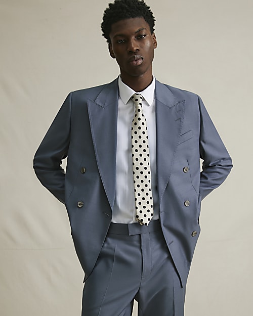 River Island Blue Slim Fit Double Breasted Suit Jacket