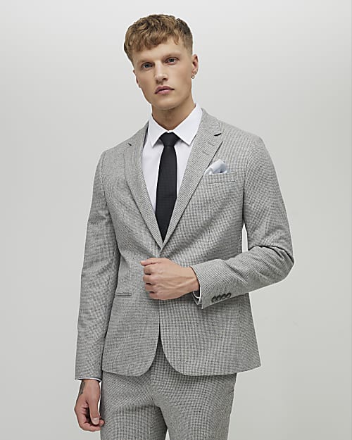 River Island Grey Puppytooth Skinny Fit Suit Jacket