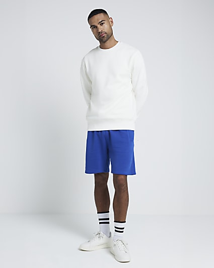 Blue regular fit loopback shorts
