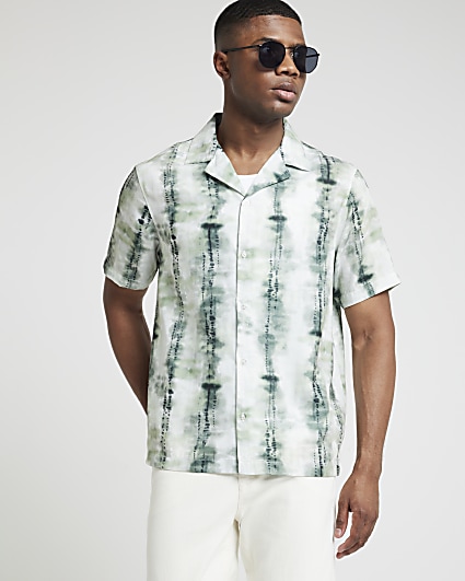 Green Regular Fit Tie Dye Revere Shirt