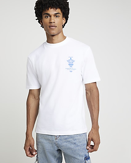 White regular fit vase graphic t-shirt