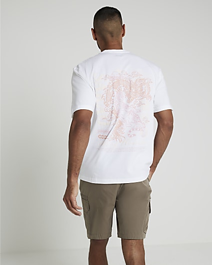 White regular fit dragon graphic t-shirt
