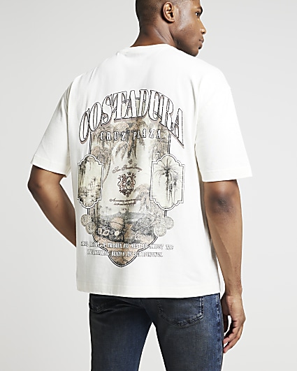 Beige oversized fit Costadura graphic t-shirt