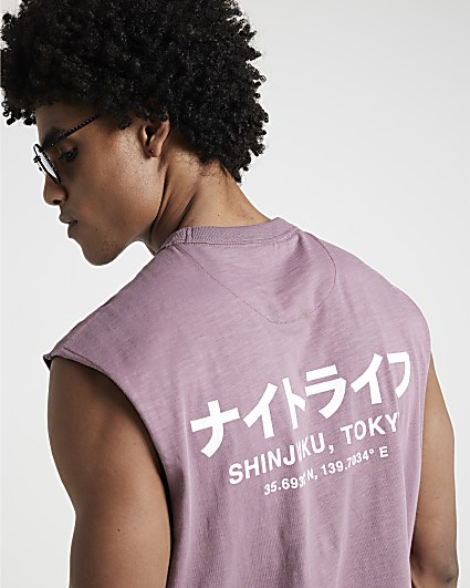 Purple regular fit Japanese graphic vest top