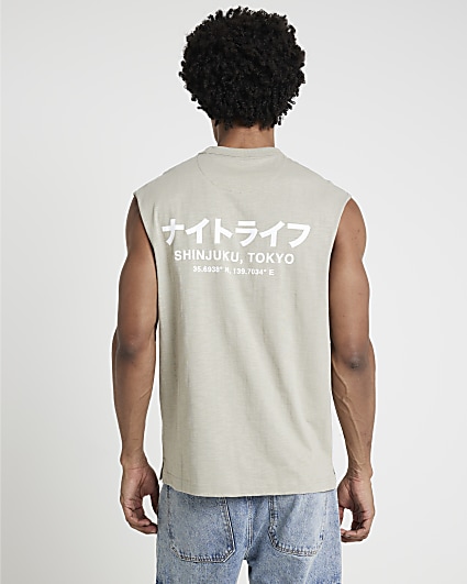 Stone regular fit Japanese graphic vest top
