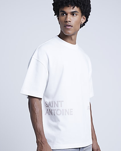 White oversized fit graphic script t-shirt