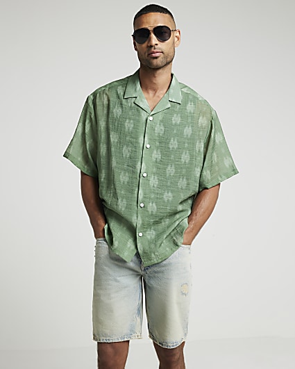 Green oversized fit abstract revere shirt