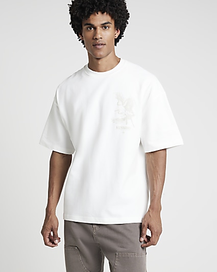 White oversized fit embossed graphic t-shirt