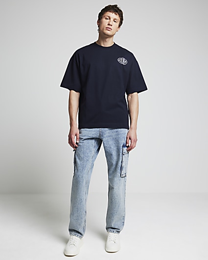 Navy oversize fit embroidered graphic t-shirt