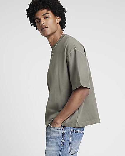 Green boxy fit washed t-shirt