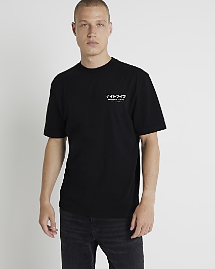 Black regular fit Japanese graphic t-shirt