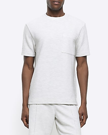 Grey slim fit textured pocket t-shirt
