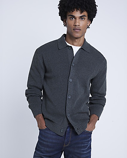 Green Slim Fit Knit Boucle Cardigan