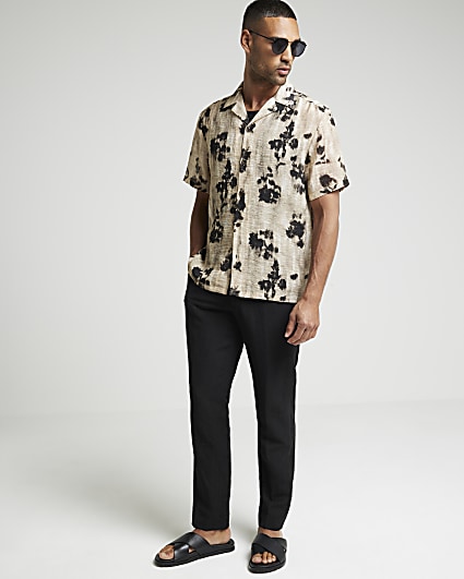 Stone regular abstract floral revere shirt