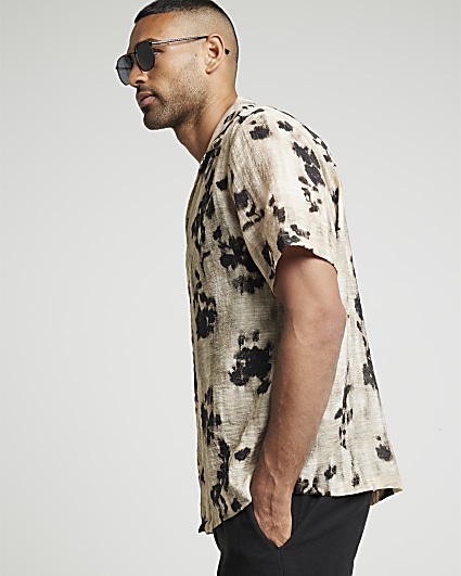 Stone regular abstract floral revere shirt