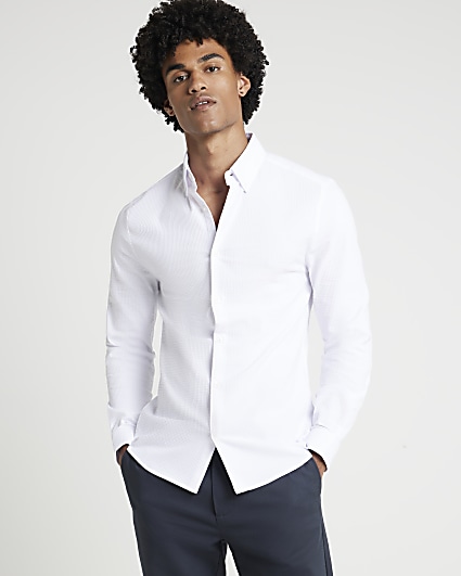 White muscle fit textured shirt