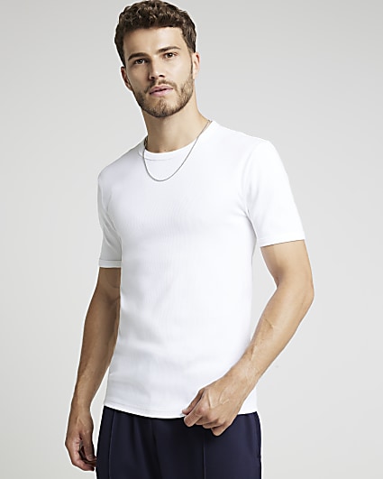 White muscle fit ribbed t-shirt