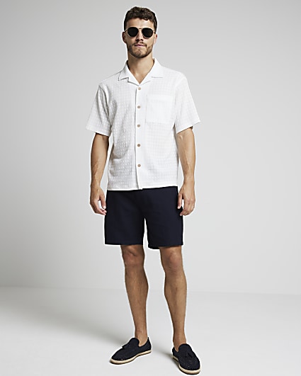 Navy regular fit textured shorts