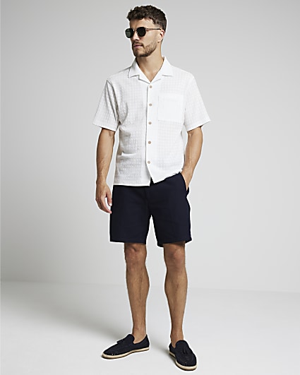 Navy regular fit textured shorts