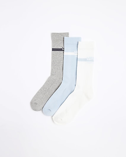3PK blue graphic print tube socks