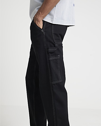 Black carpenter relaxed loose jeans