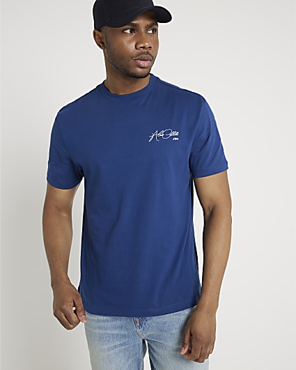 Blue regular fit script graphic t-shirt