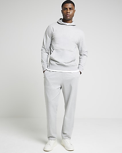 Grey slim fit plain hoodie